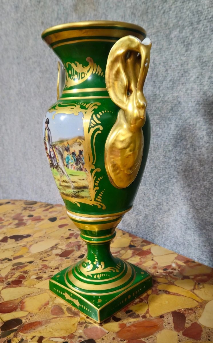 Vase décoratif en porcelaine verte et or – Décor Napoléon 1er – H 32 cm-photo-3