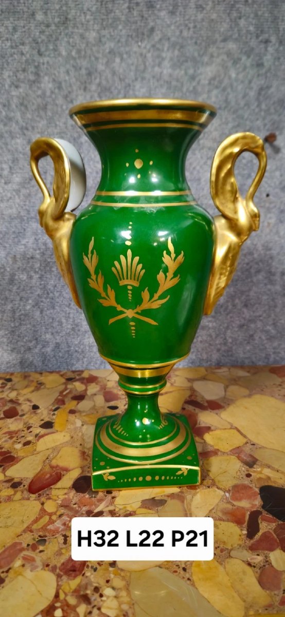 Vase décoratif en porcelaine verte et or – Décor Napoléon 1er – H 32 cm-photo-7