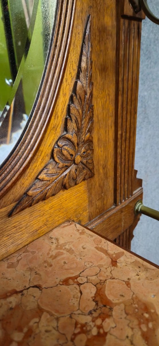 Vestiaire - porte manteaux ancien en chêne – miroir biseauté – marbre – style Renaissance - XIX-photo-2