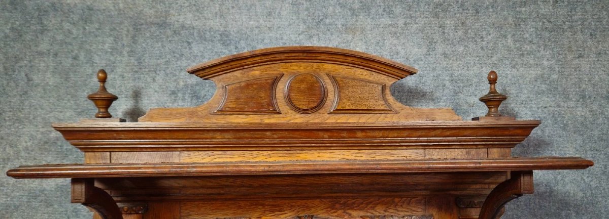 Vestiaire - porte manteaux ancien en chêne – miroir biseauté – marbre – style Renaissance - XIX-photo-3