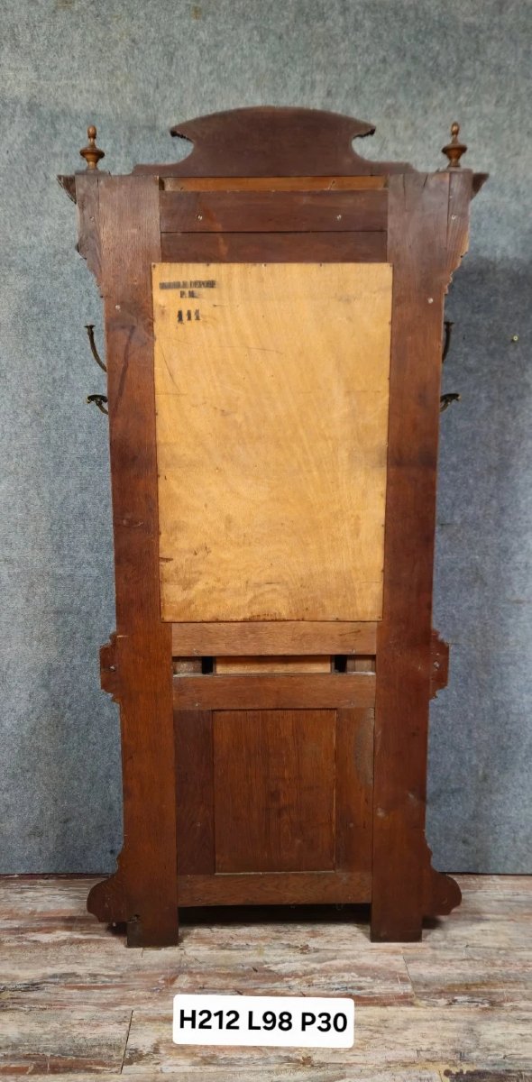 Vestiaire - porte manteaux ancien en chêne – miroir biseauté – marbre – style Renaissance - XIX-photo-5