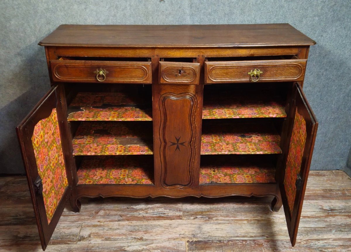 Antique Low Sideboard In Solid Oak – Regional Style / Louis XV Period - 18th Century-photo-1