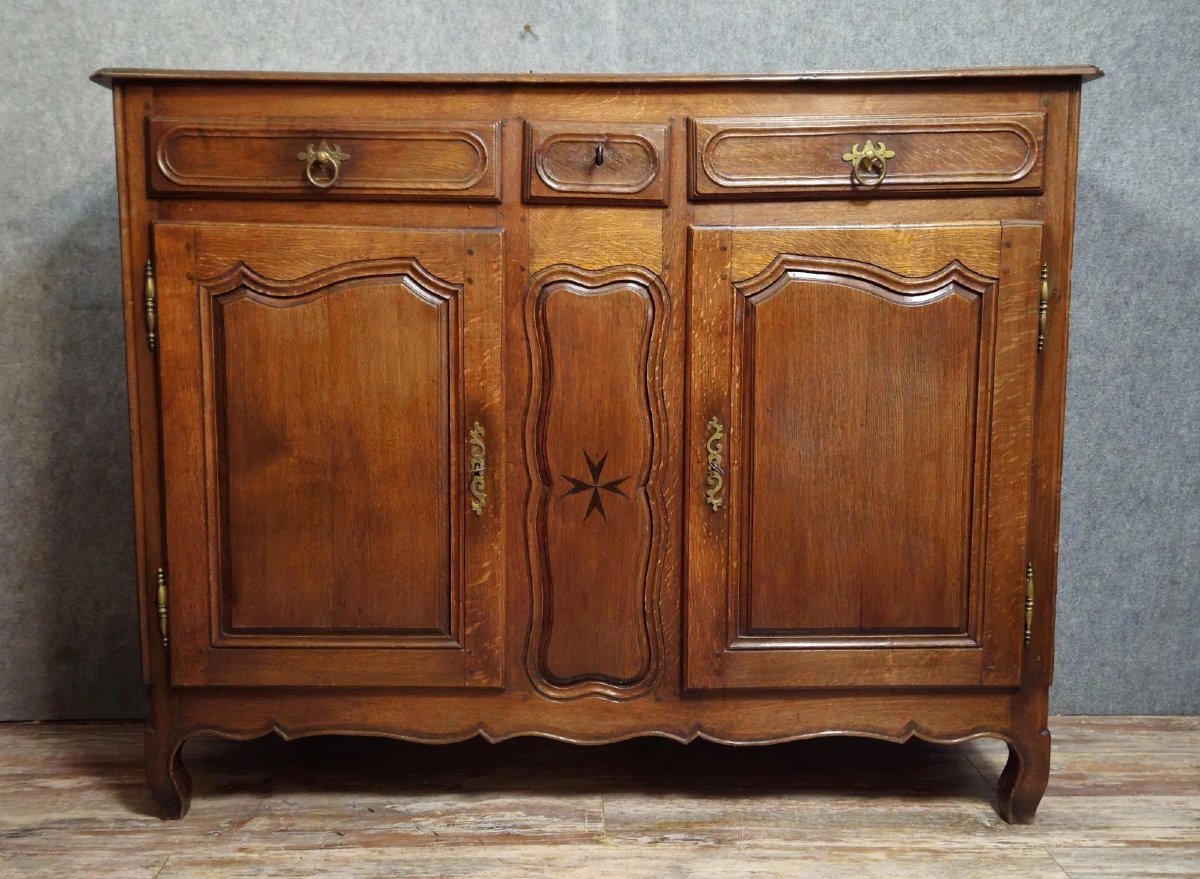 Antique Low Sideboard In Solid Oak – Regional Style / Louis XV Period - 18th Century-photo-2