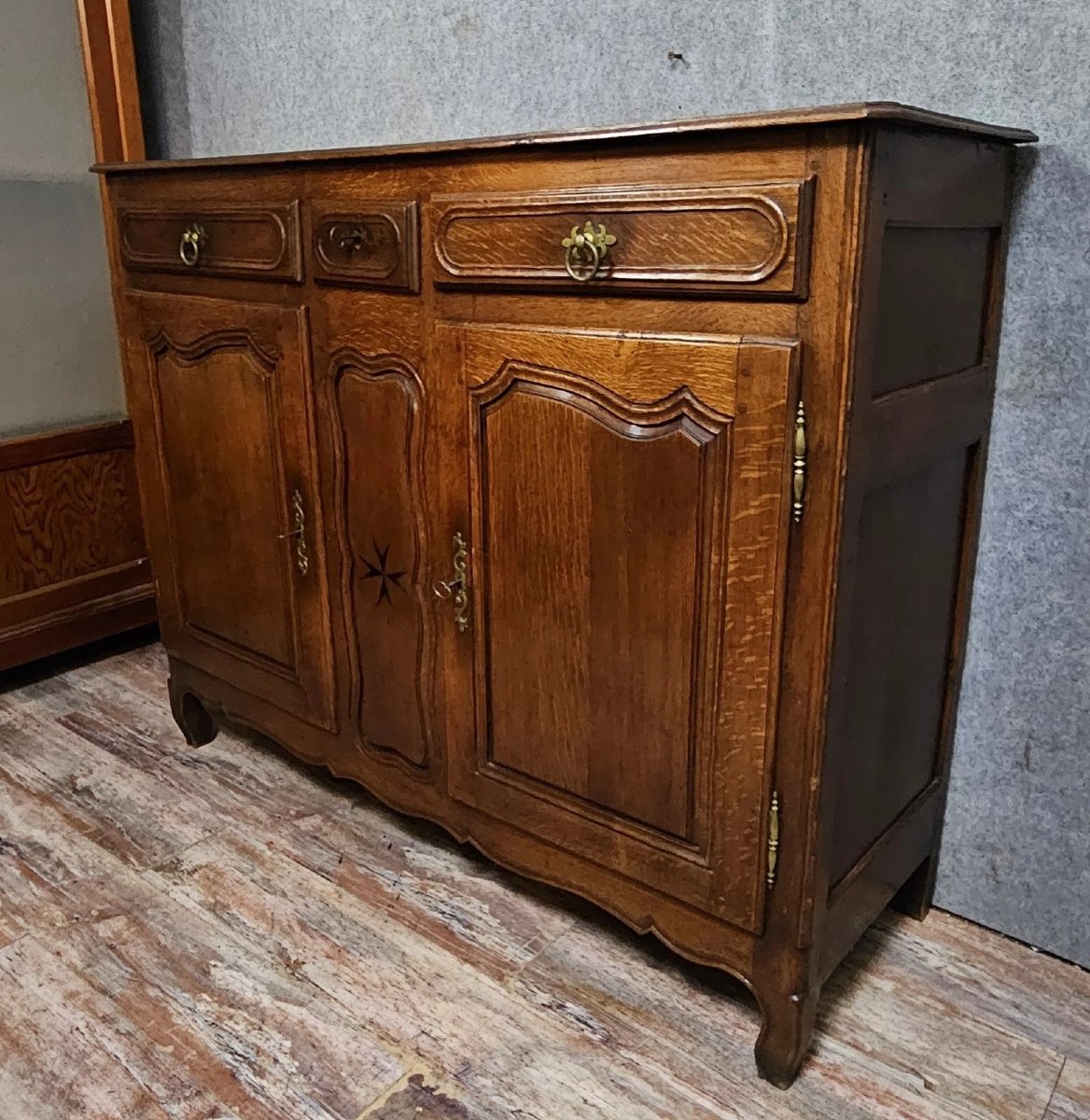 Antique Low Sideboard In Solid Oak – Regional Style / Louis XV Period - 18th Century-photo-5
