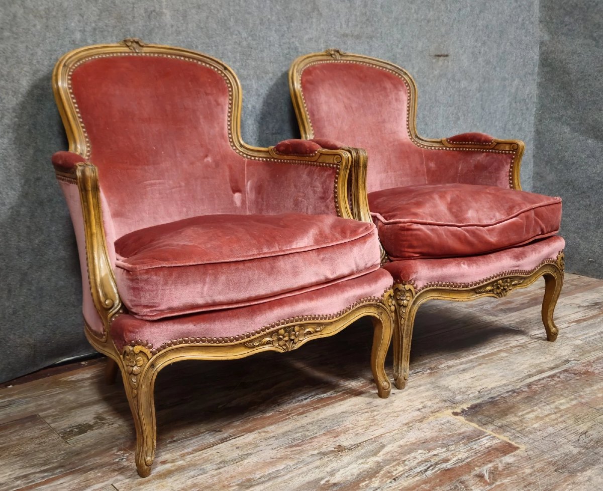 Pair Of Louis XV Style Cabriolet Armchairs – Carved Wood – Pink Velvet – H 83-photo-8