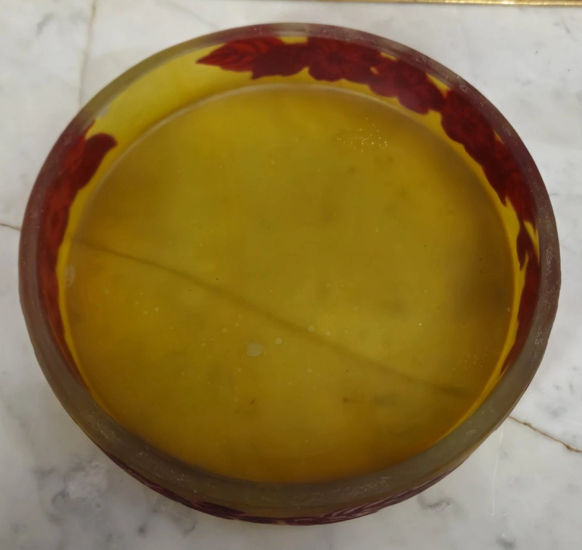 Engraved Multi-layered Glass Bowl/trinket Dish – Art Nouveau Style Floral Decoration – ø 18 Cm-photo-5