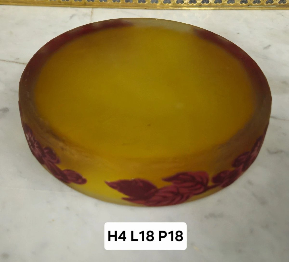Engraved Multi-layered Glass Bowl/trinket Dish – Art Nouveau Style Floral Decoration – ø 18 Cm-photo-6
