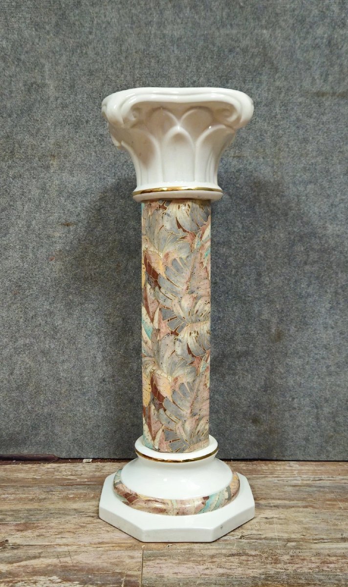 Vintage Porcelain Column/pedestal With Floral Decoration – H 79 Cm-photo-1