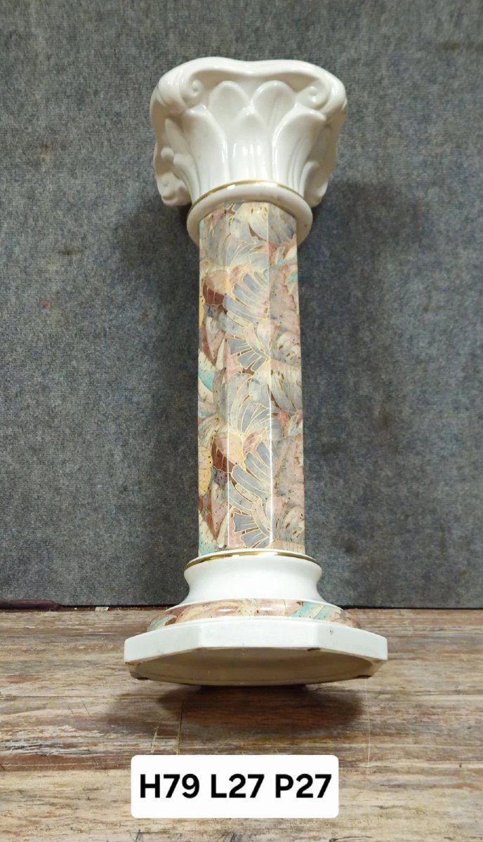 Vintage Porcelain Column/pedestal With Floral Decoration – H 79 Cm-photo-6