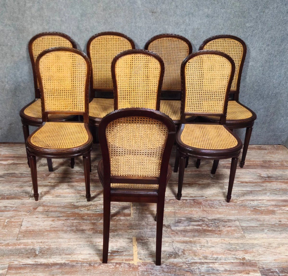 Suite de 8 chaises cannées style Louis XVI – acajou – H 95 cm-photo-3