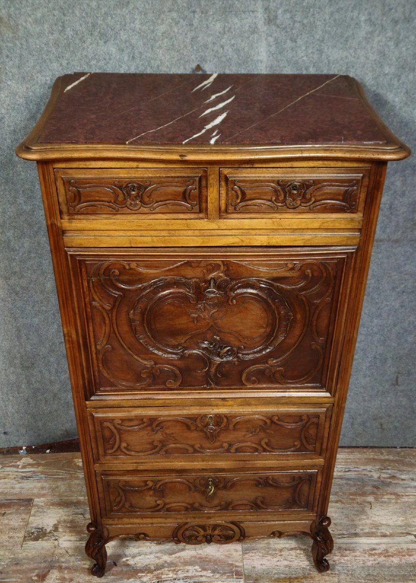 Antique Walnut Secretary Desk – Louis XV Style – Drop-front – 19th Century-photo-4