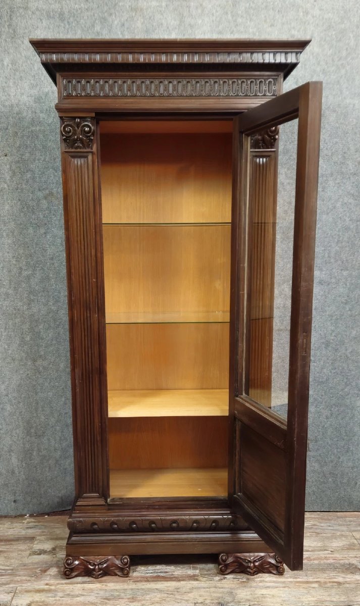 Antique Renaissance-style Display Cabinet/bookcase – Carved Wood – H 190 Cm-photo-2