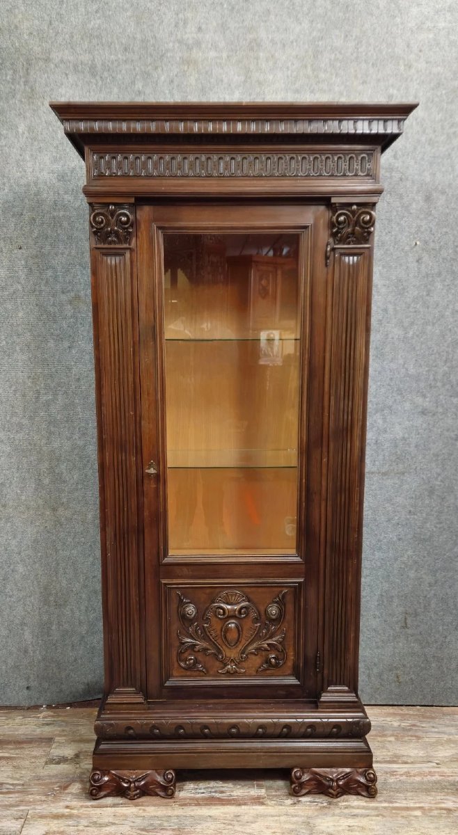 Antique Renaissance-style Display Cabinet/bookcase – Carved Wood – H 190 Cm-photo-3