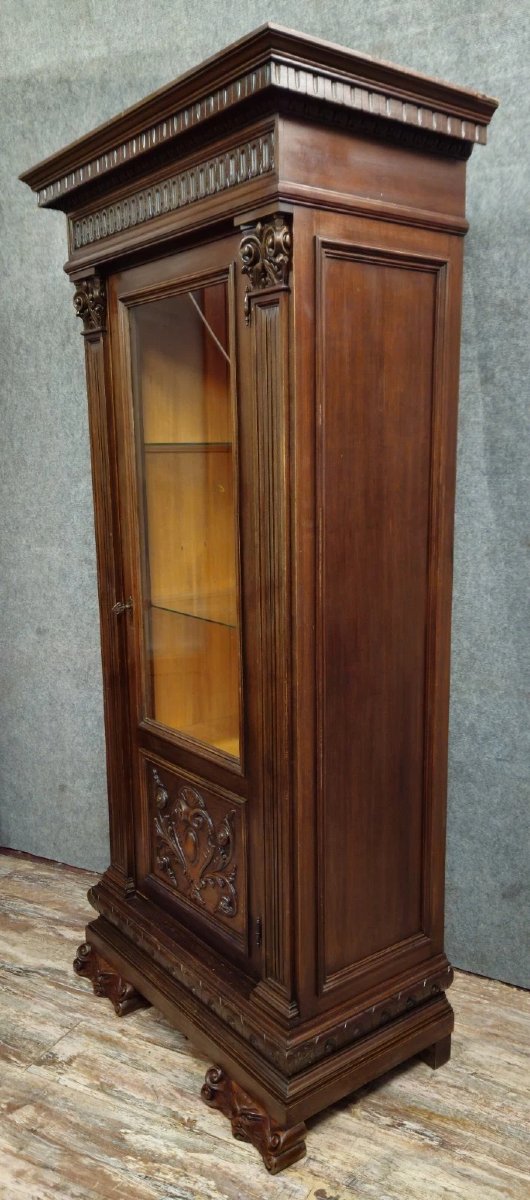 Antique Renaissance-style Display Cabinet/bookcase – Carved Wood – H 190 Cm-photo-6