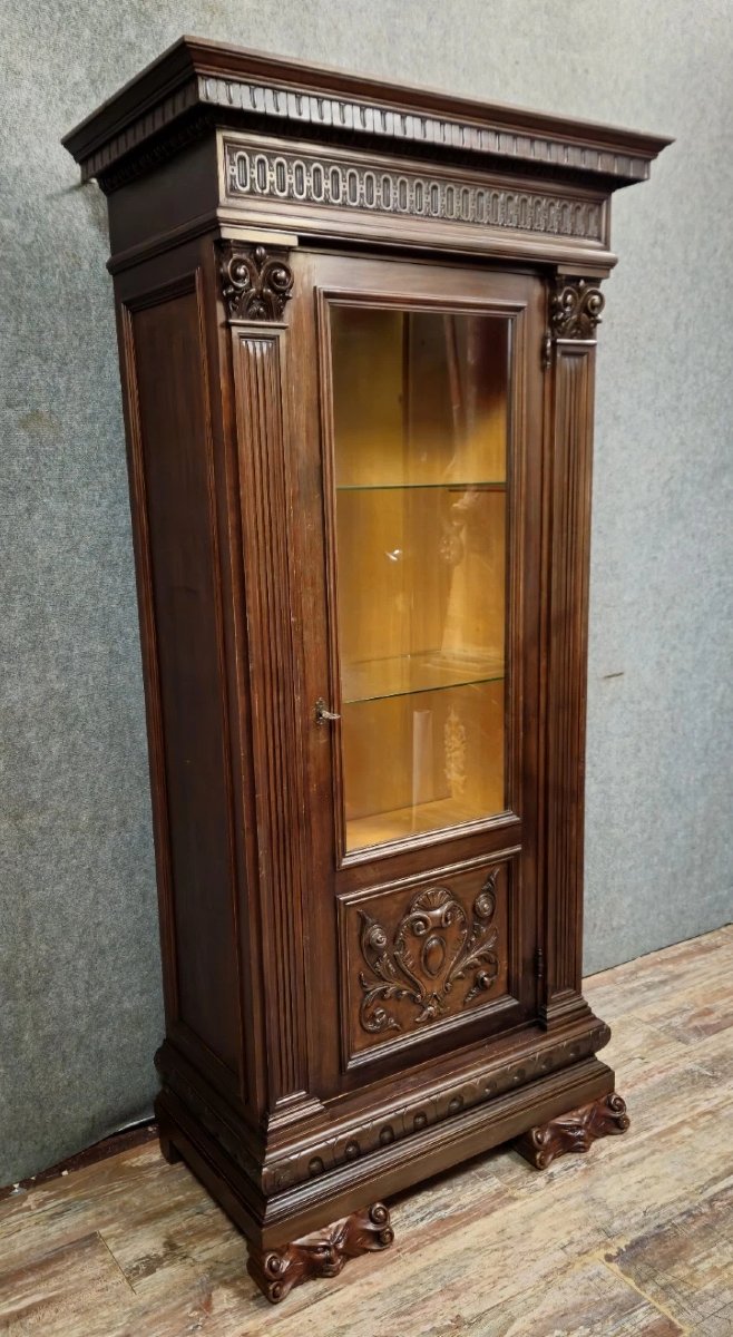 Antique Renaissance-style Display Cabinet/bookcase – Carved Wood – H 190 Cm-photo-7