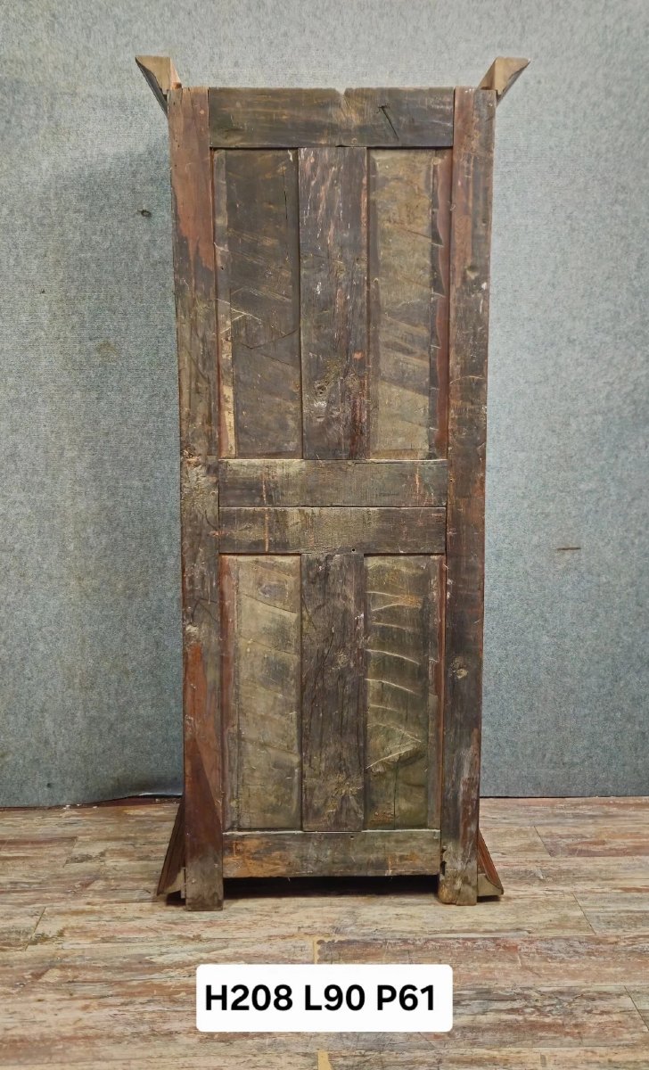 Armoire / Bonnetière ancienne en bois massif – Décor géométrique – H 208 cm-photo-6