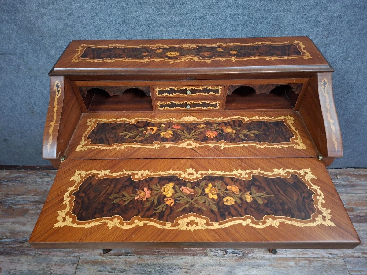 Antique Venetian Marquetry Slant-front Desk – Louis XV Style – Writing Desk – 20th Century-photo-1