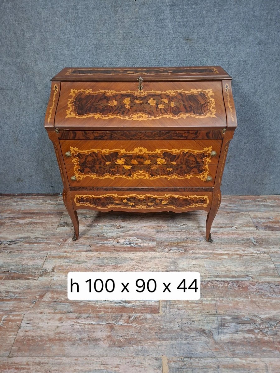Antique Venetian Marquetry Slant-front Desk – Louis XV Style – Writing Desk – 20th Century-photo-4