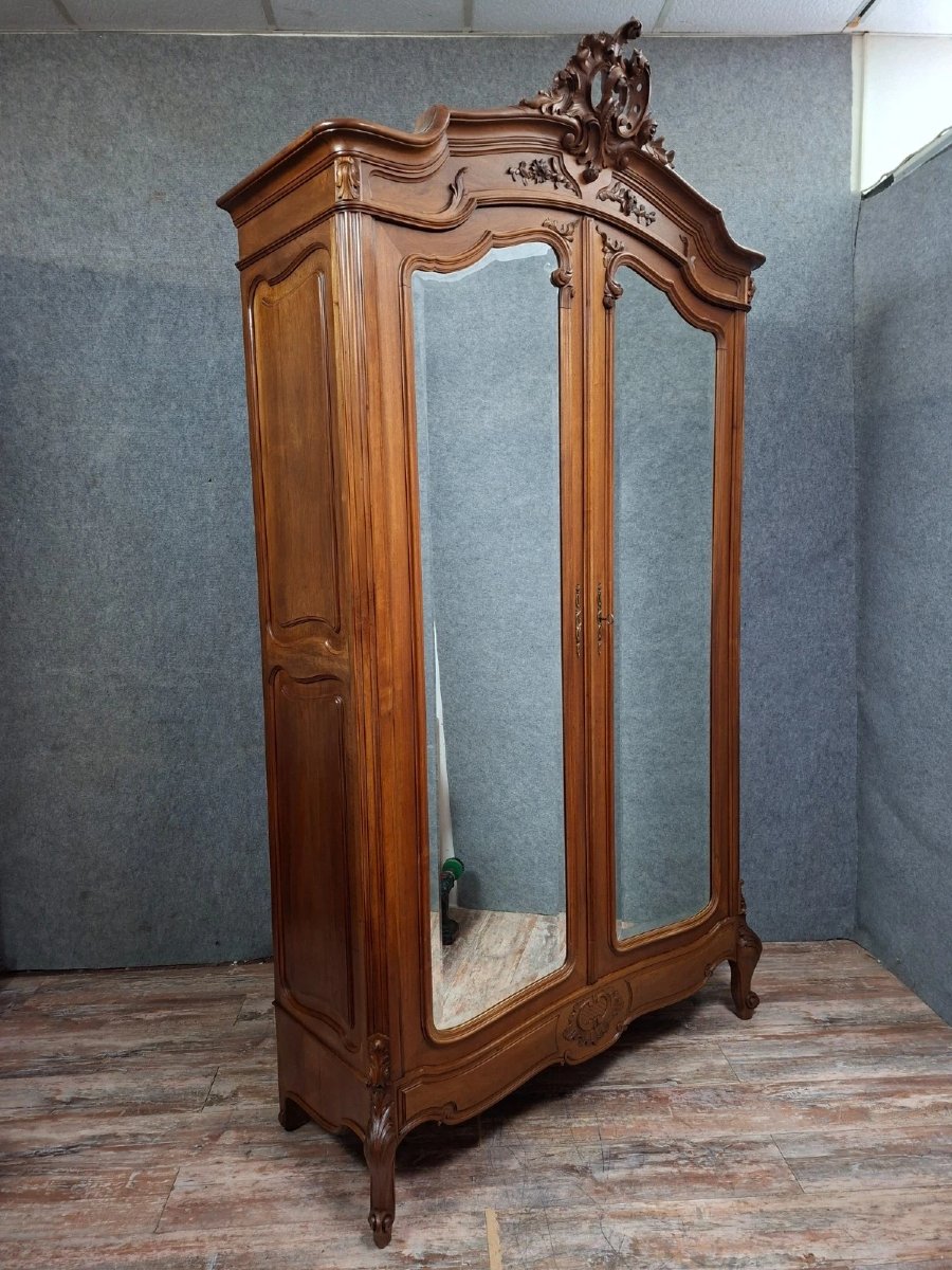 armoire ancienne en noyer sculpté – style Louis XV – portes miroir - XIXeme-photo-1