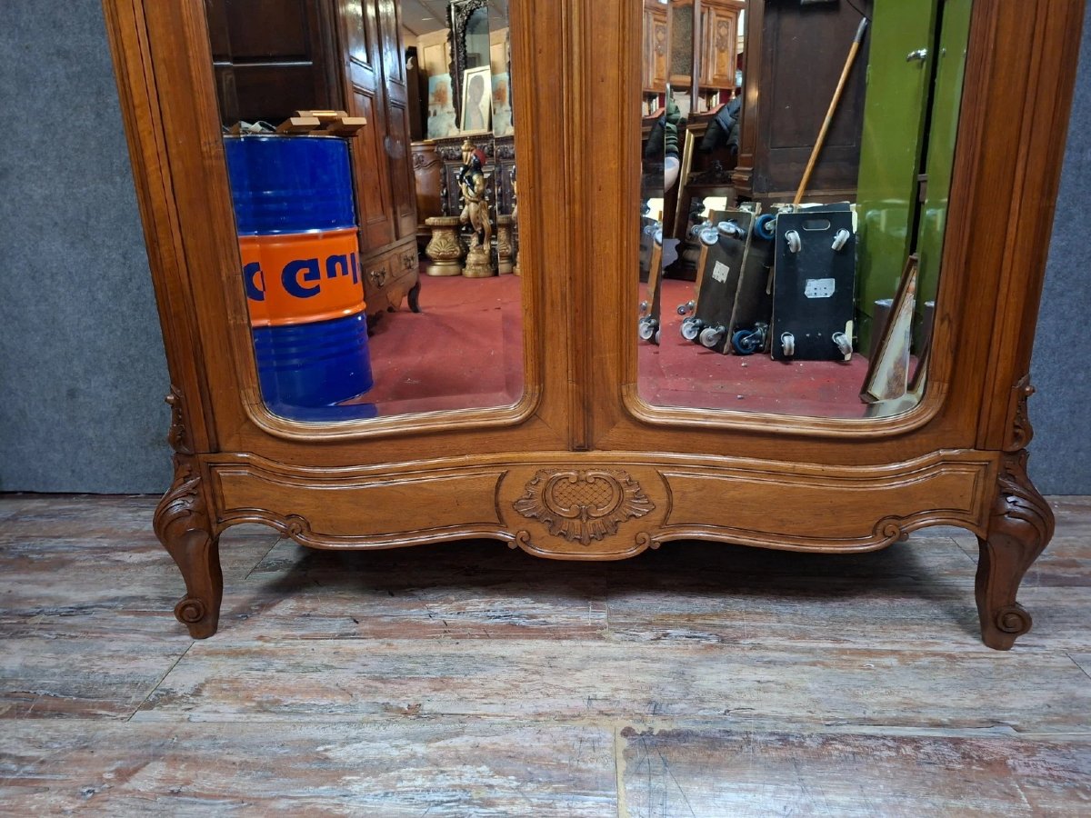 armoire ancienne en noyer sculpté – style Louis XV – portes miroir - XIXeme-photo-5