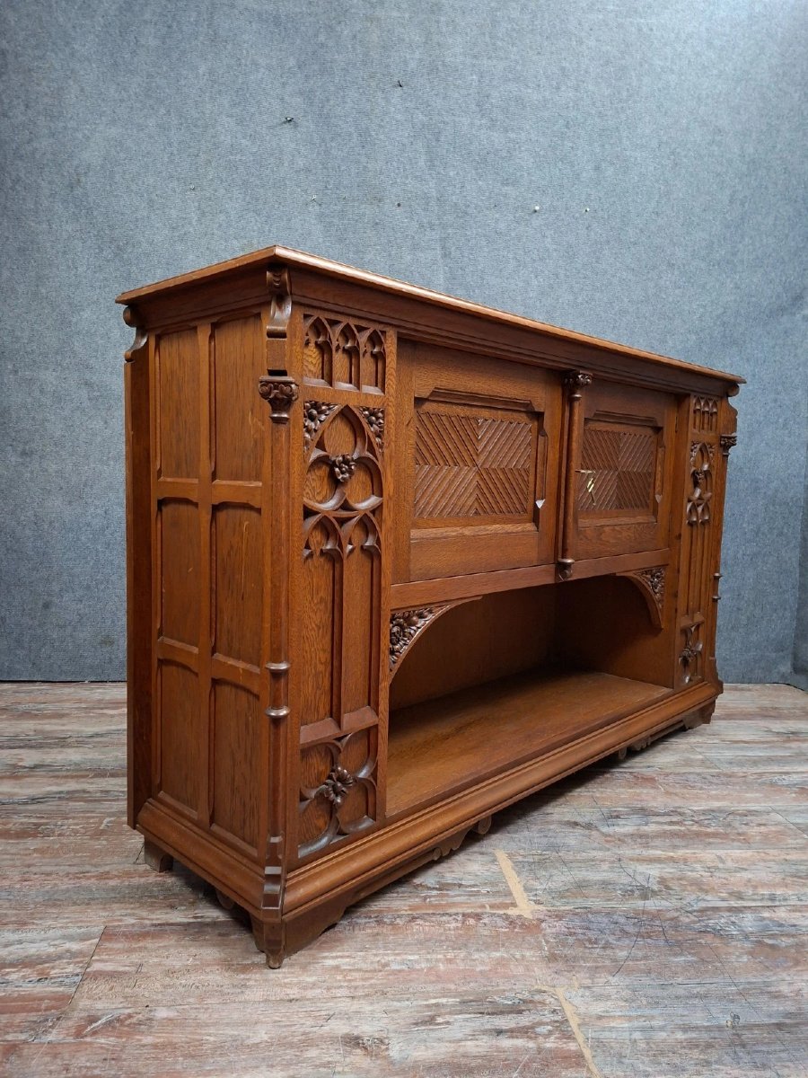 Antique Carved Oak Sideboard – Gothic/neo-gothic/20th Century Style-photo-7