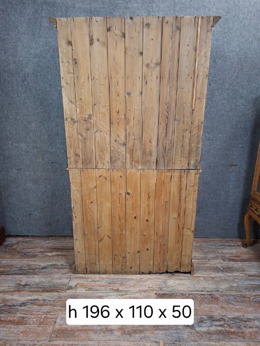Antique Two-part Buffet In Solid Pine – Glass-fronted Sideboard – Country Style-photo-6