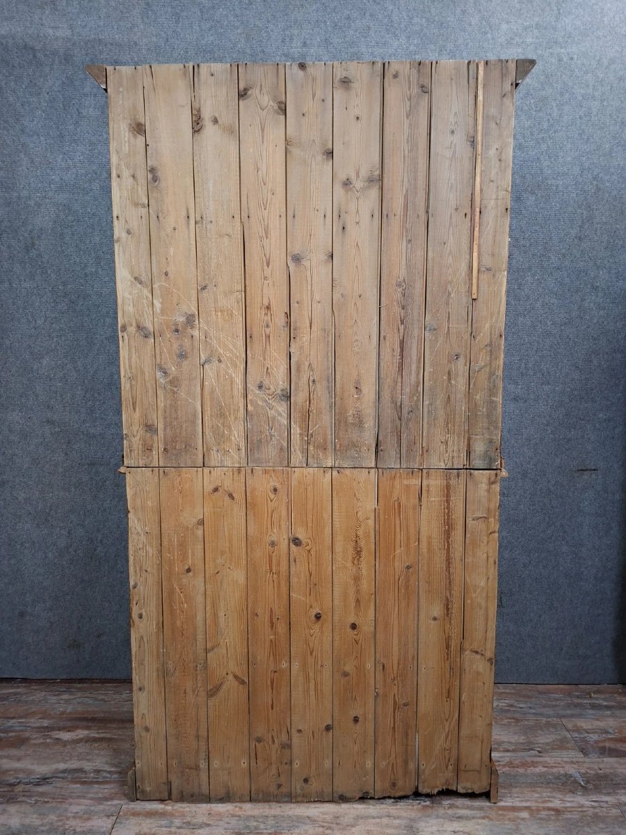 Antique Two-part Buffet In Solid Pine – Glass-fronted Sideboard – Country Style-photo-8