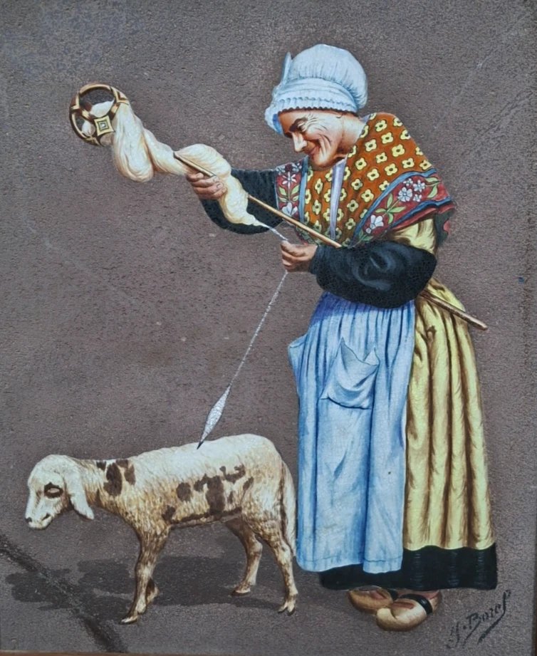 Pair Of Antique Signed Paintings - Paintings On Ceramic - Rural Scenes-photo-4