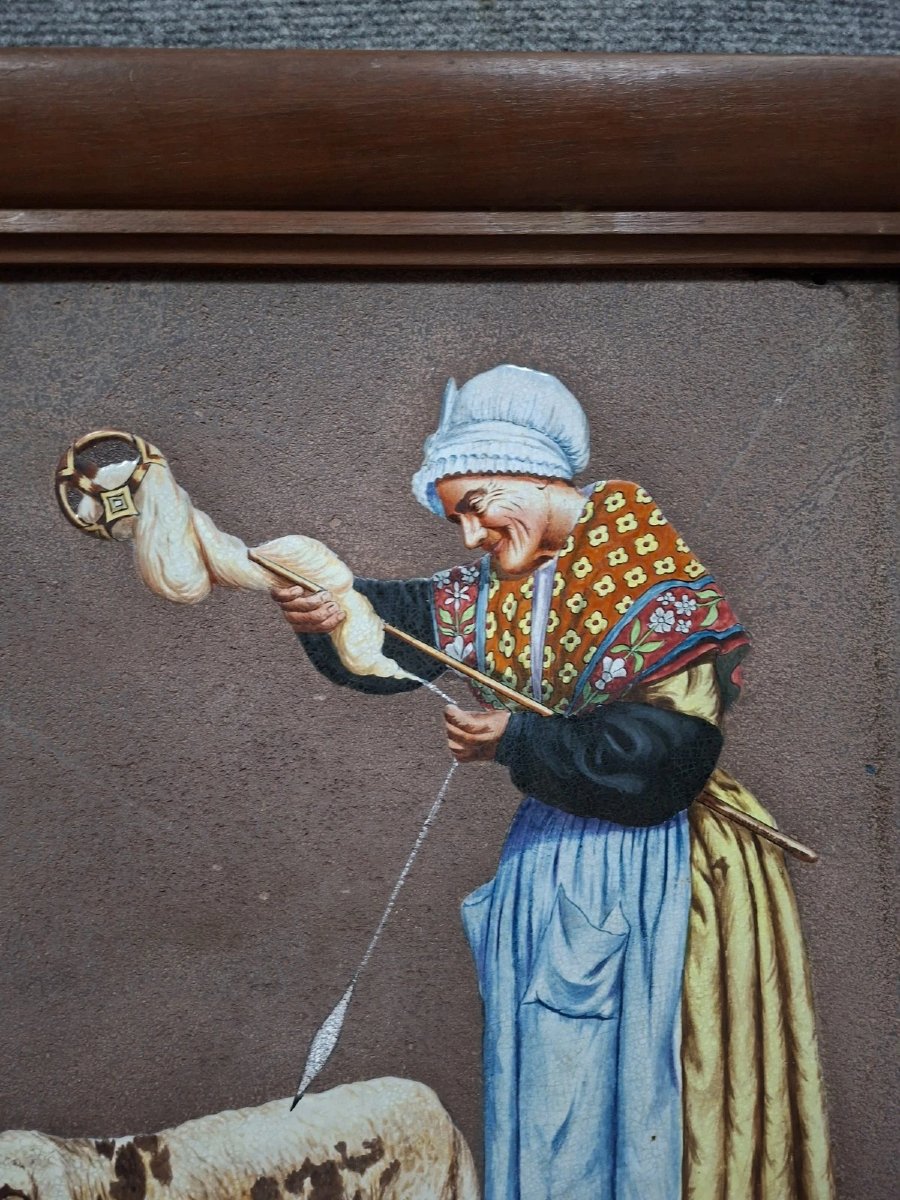 Pair Of Antique Signed Paintings - Paintings On Ceramic - Rural Scenes-photo-5