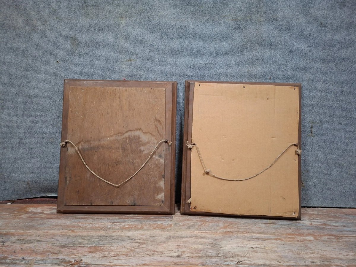 Pair Of Antique Signed Paintings - Paintings On Ceramic - Rural Scenes-photo-8