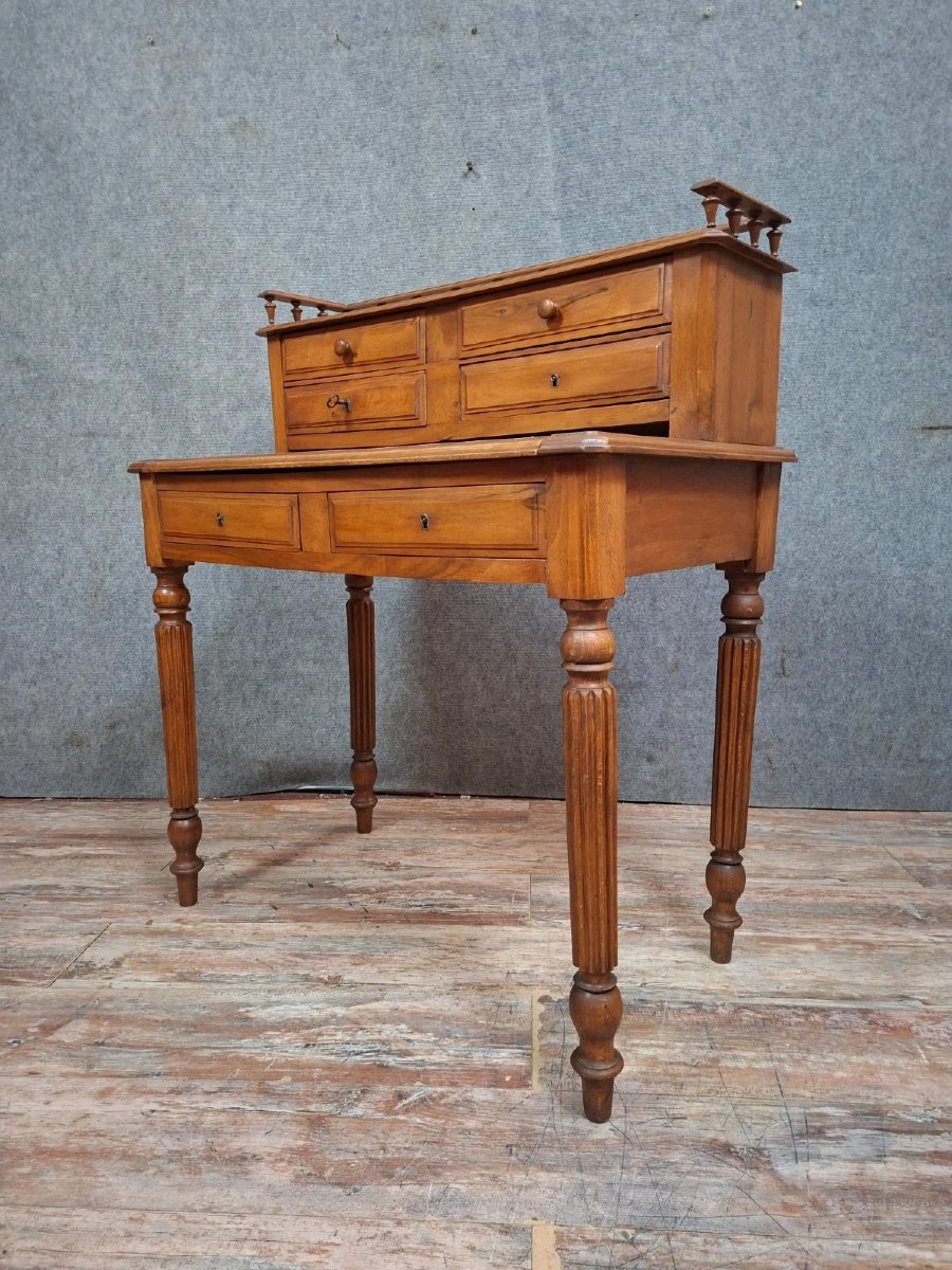 Antique Louis Philippe Style Desk With Tiered Top - Walnut - 19th Century-photo-7