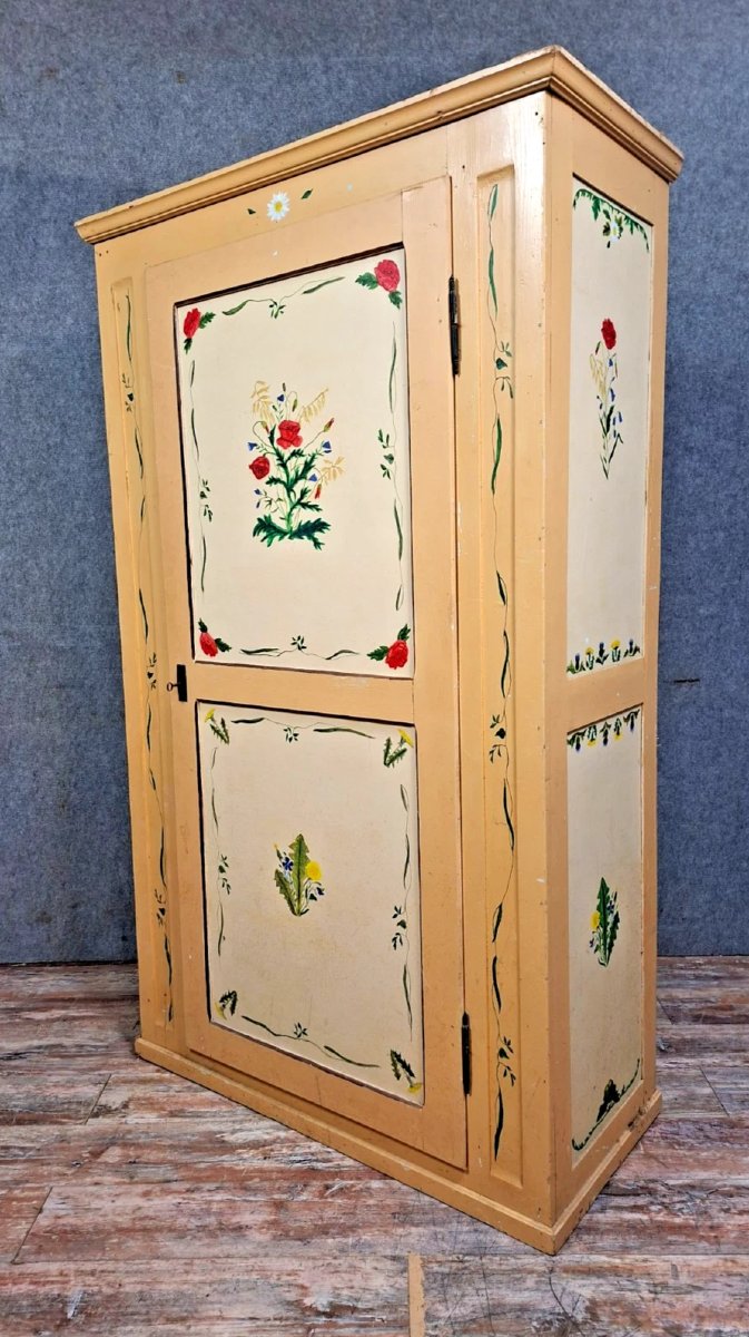 A Traditional Folk-style Cabinet, Made Of Wood And Entirely Painted.-photo-1