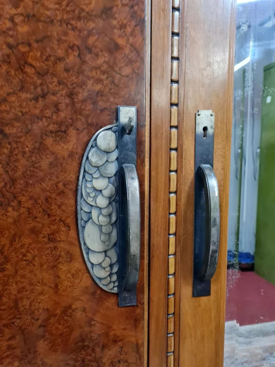 Art Deco Wardrobe In Burl Wood, Circa 1925-1930-photo-1