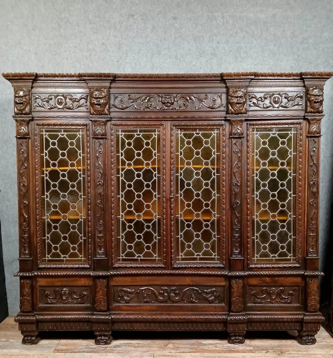 Bibliothèque de style Renaissance en noyer, vers 1850-photo-4