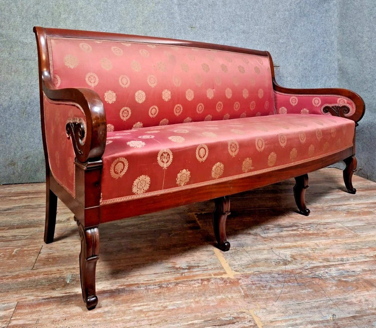 Mahogany Sofa/bench From The Restoration/empire Period.-photo-2