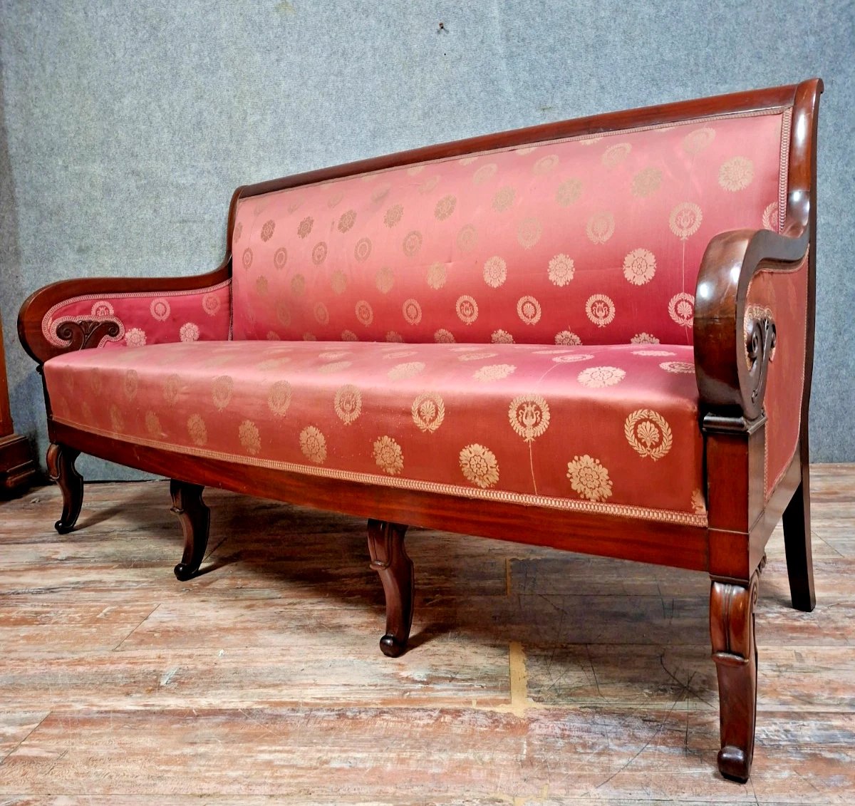 Mahogany Sofa/bench From The Restoration/empire Period.-photo-3