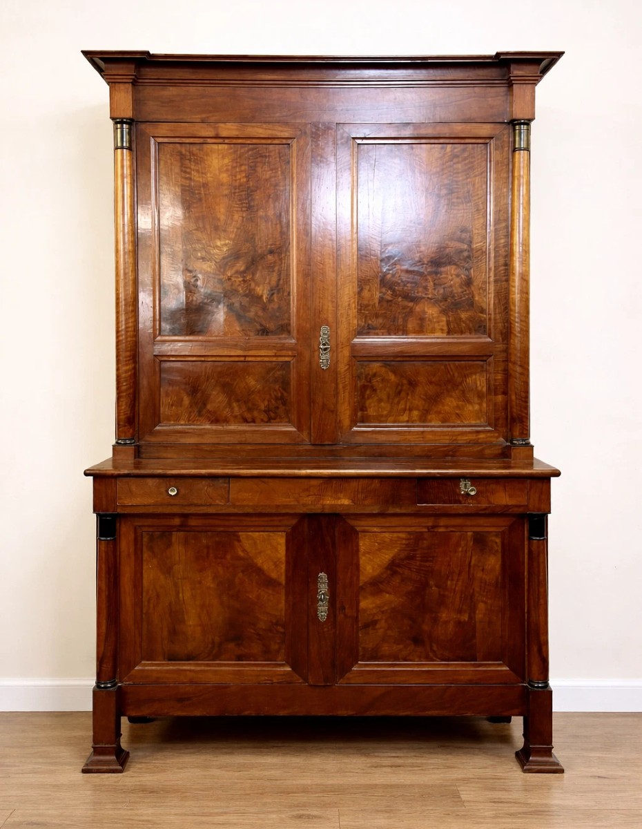 Empire Period Two-part Buffet In Walnut And Burr Wood, Circa 1810