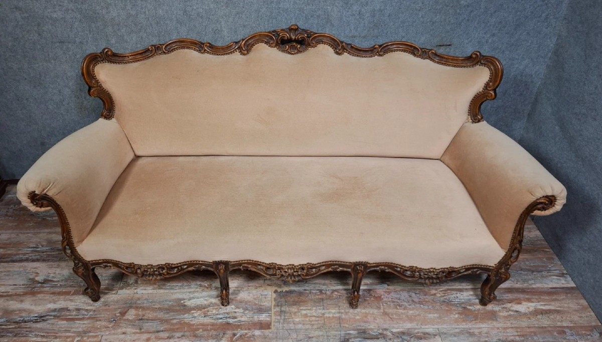 Carved Walnut Sofa – Louis XV Style – 20th Century