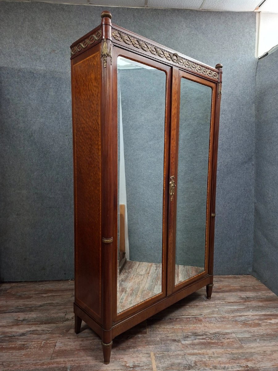Armoire à glace en acajou et placage – Style Louis XVI – Époque fin XIXe siècle-photo-4