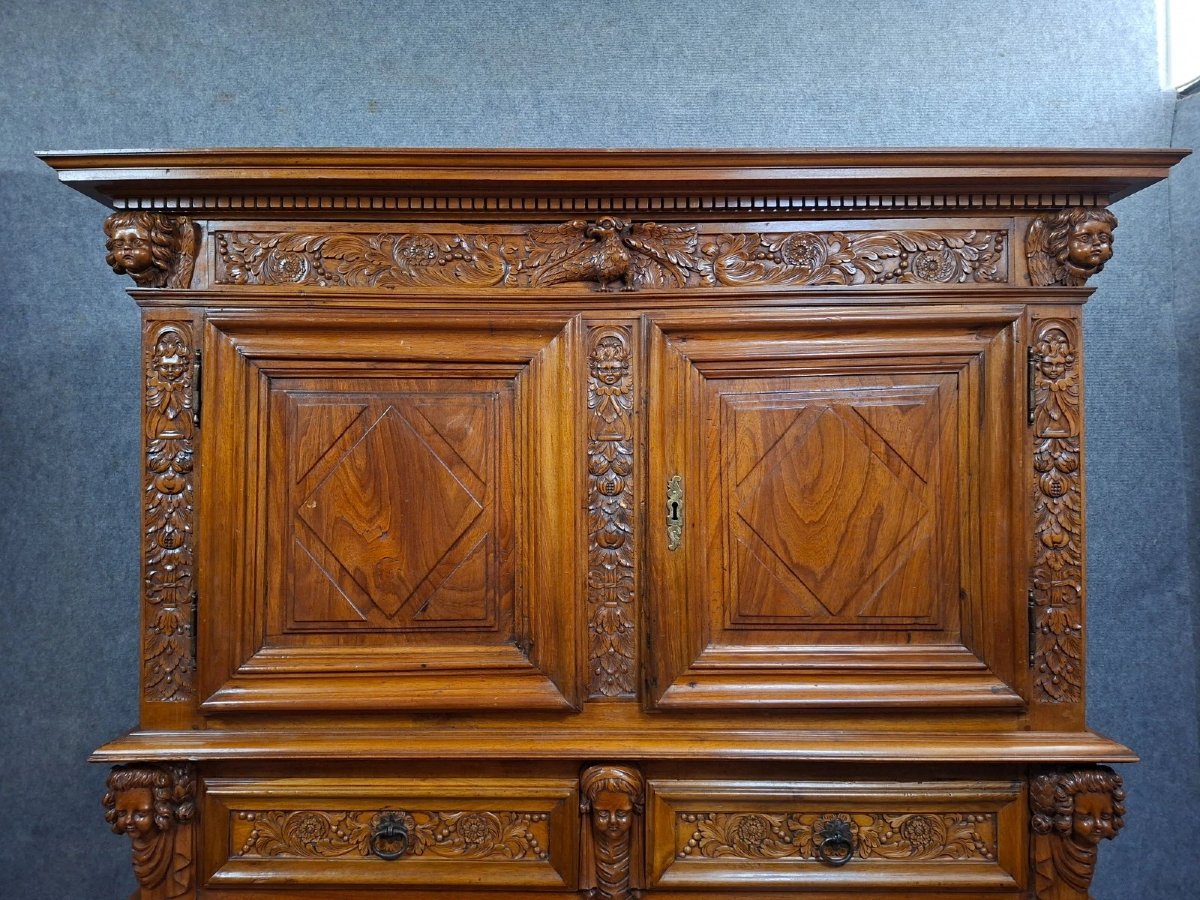 buffet deux corps richement sculpté en noyer – Style Renaissance – XIXe siècle-photo-1