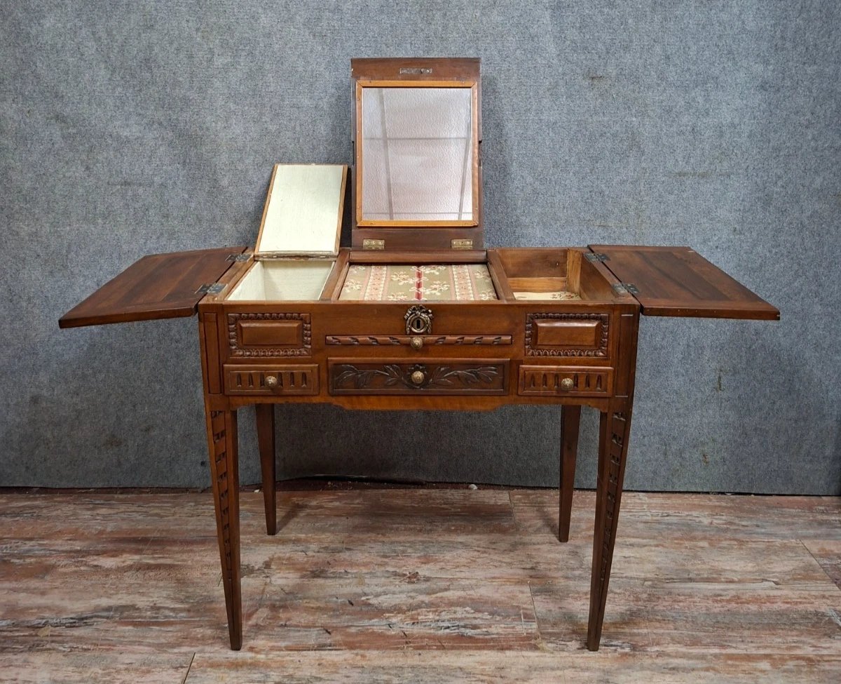 Table de toilette / coiffeuse époque Louis XVI en noyer-photo-5