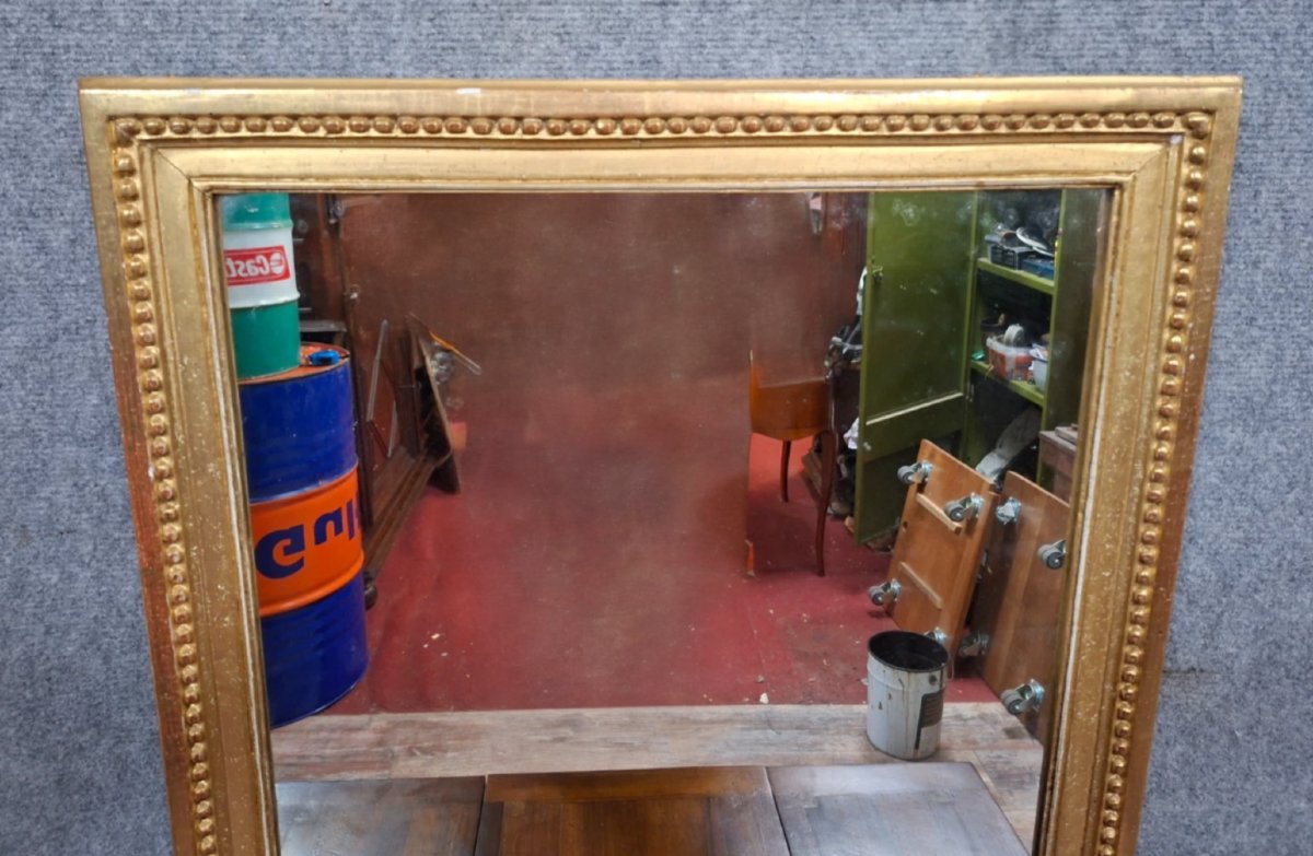Miroir ancien à frise de perles en bois doré – époque XIXe siècle-photo-1