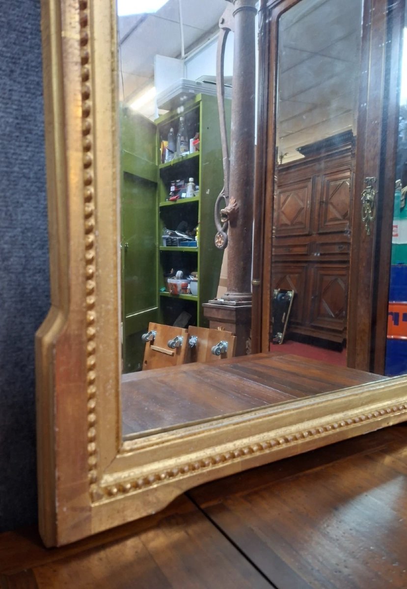 Miroir ancien à frise de perles en bois doré – époque XIXe siècle-photo-2