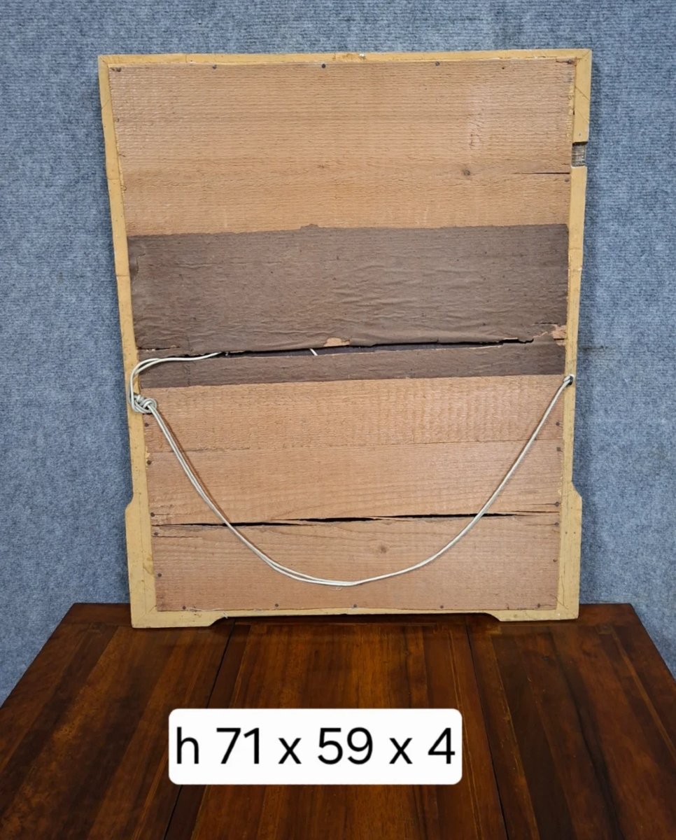 Miroir ancien à frise de perles en bois doré – époque XIXe siècle-photo-3