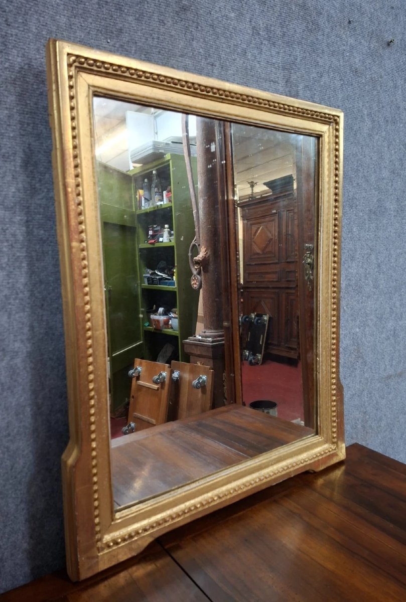 Miroir ancien à frise de perles en bois doré – époque XIXe siècle-photo-4