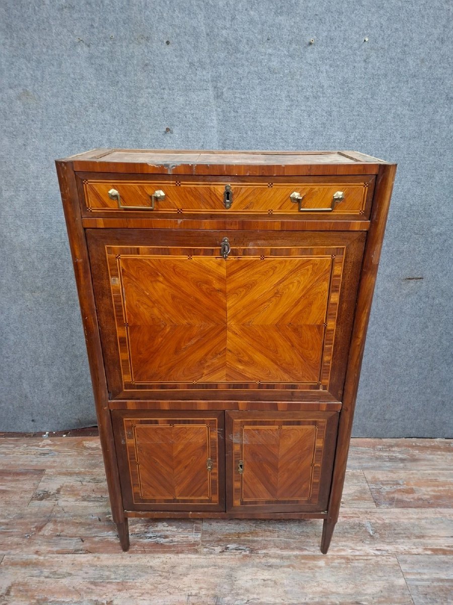 Louis XVI Period Marquetry Drop-front Secretary Desk, Late 18th Century – (needs Restoration)-photo-2