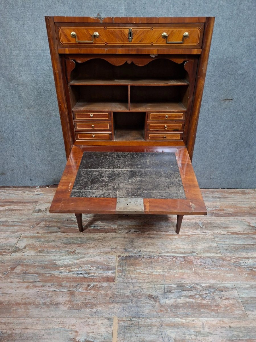 Louis XVI Period Marquetry Drop-front Secretary Desk, Late 18th Century – (needs Restoration)-photo-2