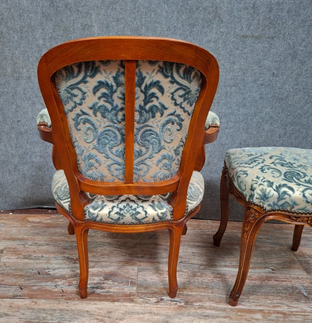 Cherrywood Cabriolet Armchair With Footrest, 20th Century, Louis XV Style-photo-2