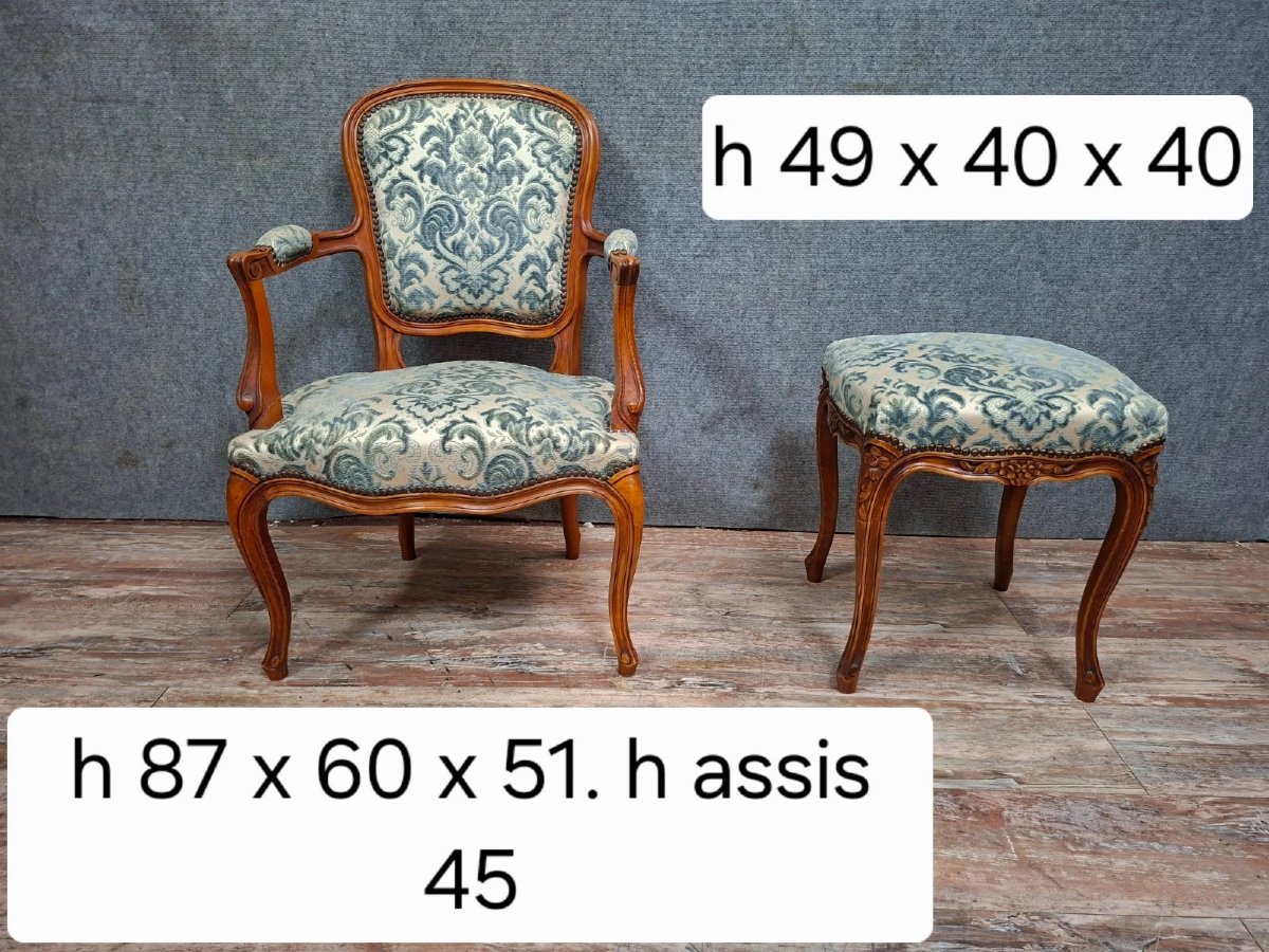 Cherrywood Cabriolet Armchair With Footrest, 20th Century, Louis XV Style-photo-3