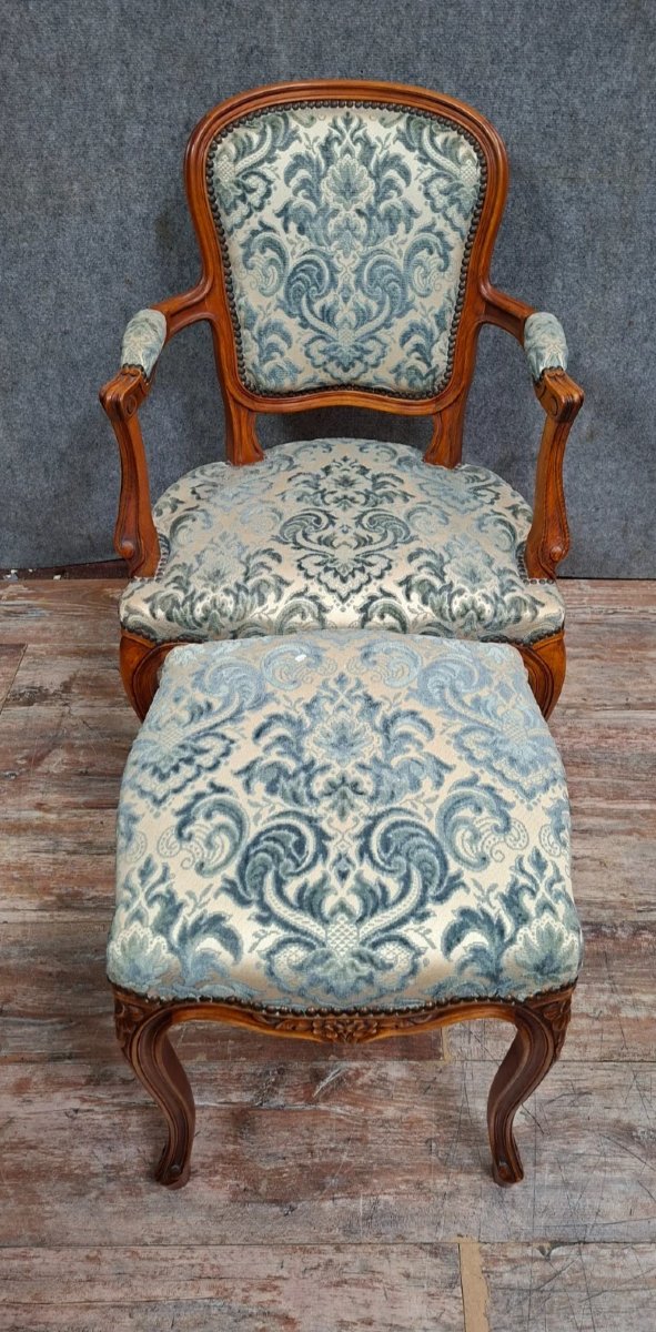 Cherrywood Cabriolet Armchair With Footrest, 20th Century, Louis XV Style-photo-1